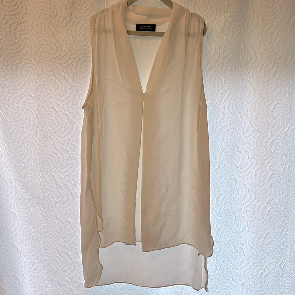 White Tahari high-low blouse